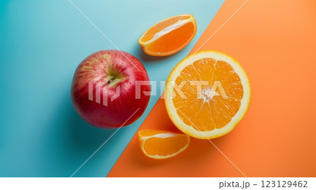 Apple and orange fruit slice oganic natural fresh snack food 123129462