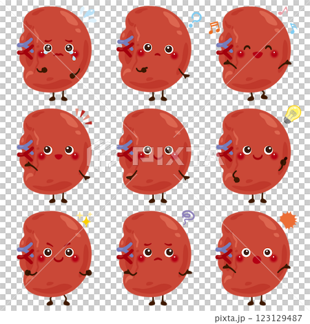 脾臓のキャラクター　表情セット 123129487