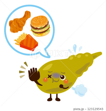脂肪の多い食事に苦しむ胆嚢のキャラクター 123129543