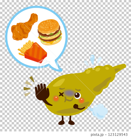 脂肪の多い食事に苦しむ胆嚢のキャラクター 123129543