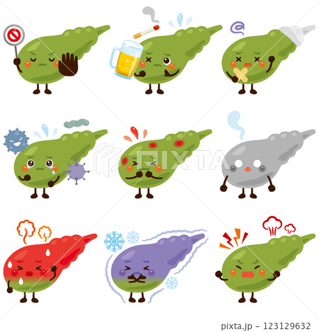 様々な状態の胆嚢のキャラクター 123129632