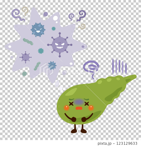 ウイルスに感染した胆嚢のキャラクターイラスト 123129633