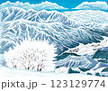 冬の八海山から　雪に覆われた魚沼の山並み 123129774