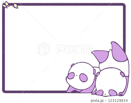 蝶と二匹の子どもパンダのフレーム背景(紫色) 蝶と二匹の子どもパンダのフレーム背景(紫色) 123129814