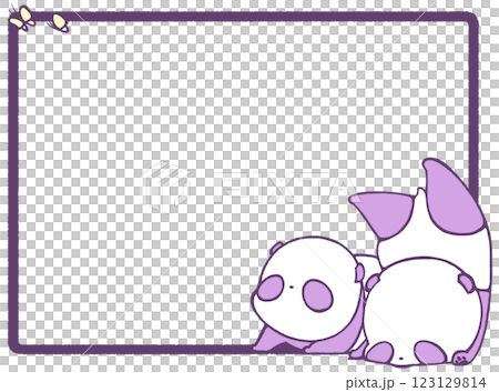 蝶と二匹の子どもパンダのフレーム背景(紫色) 蝶と二匹の子どもパンダのフレーム背景(紫色) 123129814