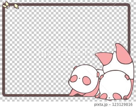 蝶と二匹の子どもパンダのフレーム背景(赤色) 123129816
