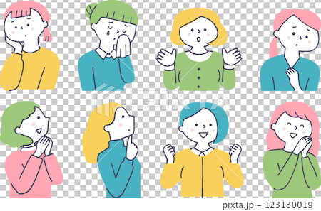 Set of young women with various expressions 123130019