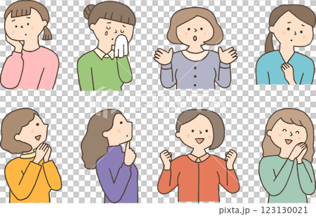 Set of young women with various expressions 123130021