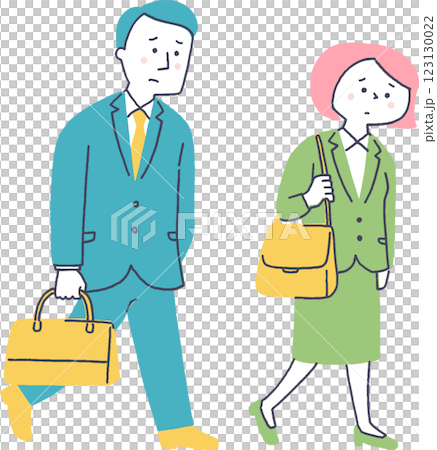 Male and female office workers walking slowly 123130022