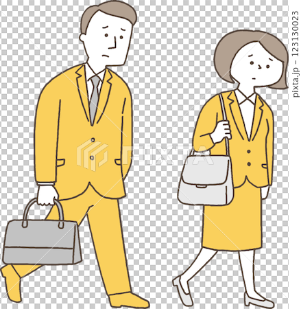 Monochrome of male and female office workers walking slowly 123130023