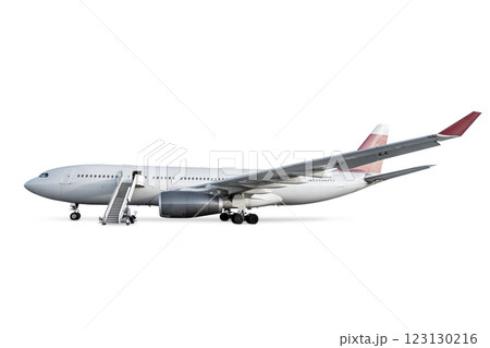 Wide body passenger aircraft with airstrip isolated on white background 123130216