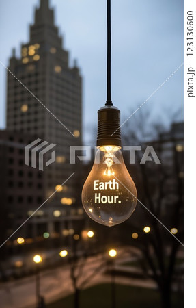 Planet-saving moment: March occasion, worldwide movement, WWF program, light switch-off, energy conservation, unity for nature, ecological focus, sustainable practice, awareness event,. 123130600