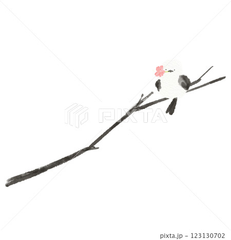 桜の花を咥えたシマエナガのイラスト素材 桜の花を咥えたシマエナガのイラスト素材 123130702