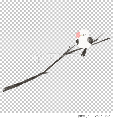 桜の花を咥えたシマエナガのイラスト素材 桜の花を咥えたシマエナガのイラスト素材 123130702