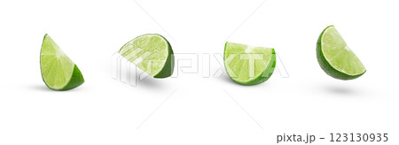 Lime slice isolated set. Collection of lime slices with shadow 123130935