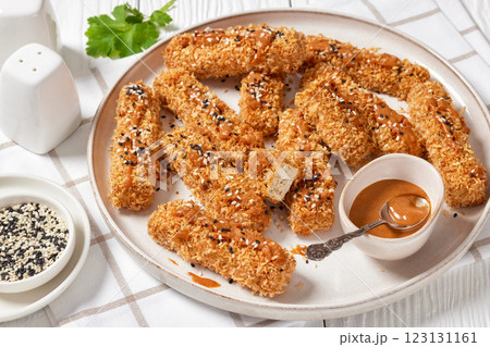 panko breaded tofu sticks with peanut butter sauce panko breaded tofu sticks with peanut butter sauce 123131161