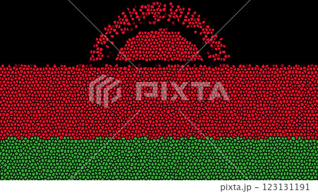 Malawi flag in an abstract mosaic style, creative geometric tile patterns. 123131191