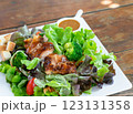 Grilled chicken salad with vegetables 123131358
