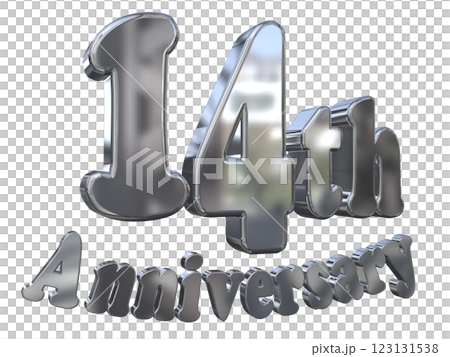 3DCG文字「14th Anniversary/14周年マークキラキラ」シルバー,銀 123131538