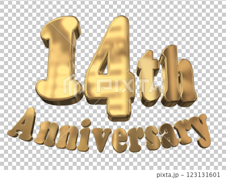 3DCG文字「14th Anniversary/14周年マークキラキラ」ゴールド,金 123131601