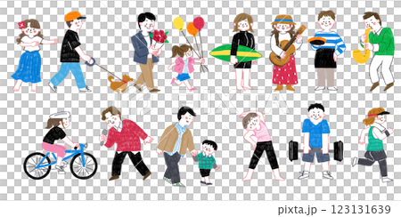 生活を楽しむ幸せな人々のイラストセット 123131639