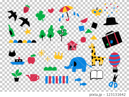 Scandinavian style children's illustration set drawn with colored pencils Scandinavian style children's illustration set drawn with colored pencils 123131642