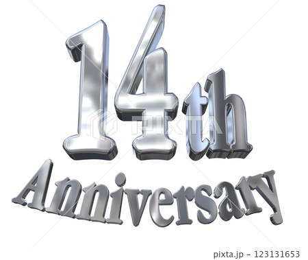 3DCG文字「14th Anniversary/14周年マークキラキラ」シルバー,銀 123131653