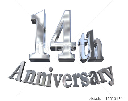 3DCG文字「14th Anniversary/14周年マークキラキラ」シルバー,銀 123131744