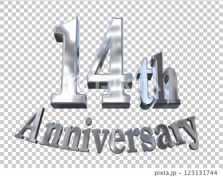 3DCG文字「14th Anniversary/14周年マークキラキラ」シルバー,銀 123131744