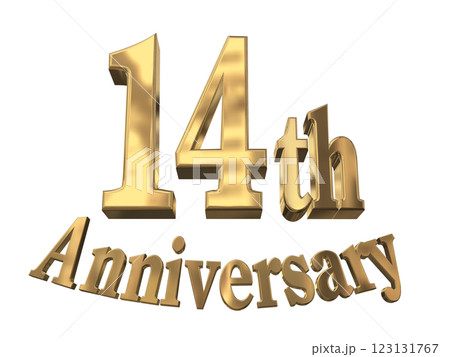 3DCG文字「14th Anniversary/14周年マークキラキラ」ゴールド,金 123131767