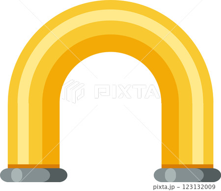 Inflatable golden arch featuring light stripes, positioned on gray bases, forming a welcoming passage against a clean white background, perfect for events and celebrations 123132009