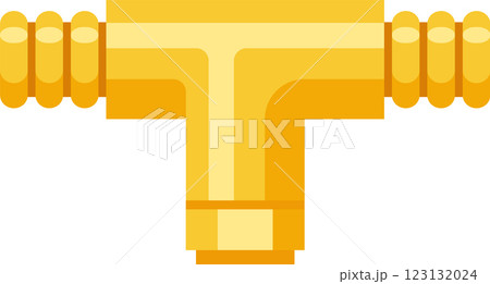 Golden T shaped pipe fitting with threaded ends, connecting water pipes, ensuring efficient water flow in plumbing systems, ideal for home renovation or construction projects Golden T shaped pipe fitting with threaded ends, connecting water pipes, ensuring efficient water flow in plumbing systems, ideal for home renovation or construction projects 123132024