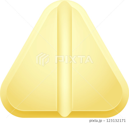 Close up of a single yellow triangular pill with a break line down the center, lying flat on a white background, creating a simple yet effective representation of medication and healthcare Close up of a single yellow triangular pill with a break line down the center, lying flat on a white background, creating a simple yet effective representation of medication and healthcare 123132171