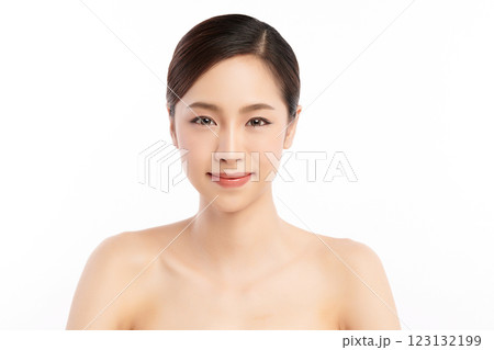 Beautiful young asian woman with clean fresh skin on white background, Face care, Facial treatment, Cosmetology, beauty and spa, Asian women portrait. 123132199