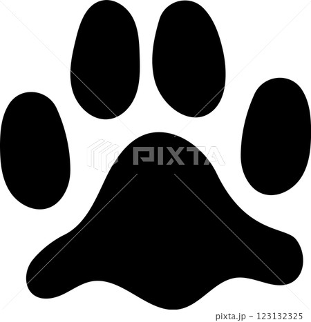 Simple black paw print featuring four distinct toes and a pad, isolated against a clean white background, perfect for designs related to animals, pets, or veterinary themes Simple black paw print featuring four distinct toes and a pad, isolated against a clean white background, perfect for designs related to animals, pets, or veterinary themes 123132325