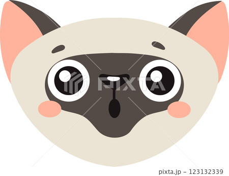Adorable cartoon cat face illustration featuring large, expressive eyes and blushing cheeks. The simple, minimalist design captures a playful and whimsical expression, perfect for children s themes Adorable cartoon cat face illustration featuring large, expressive eyes and blushing cheeks. The simple, minimalist design captures a playful and whimsical expression, perfect for children s themes 123132339