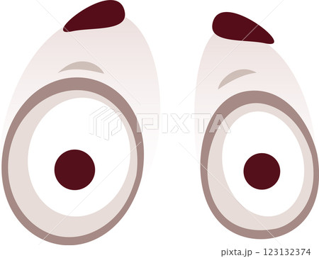 Simple vector illustration of two cartoon eyes with raised eyebrows, conveying a sense of confusion, suspicion, or disbelief, isolated on a white background 123132374