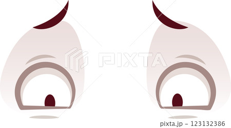 Cartoon eyes looking down with worried expression reflecting concern, anxiety or fear, creating a visual representation of uncertainty and apprehension 123132386