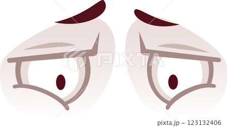 Cartoon illustration featuring a pair of suspicious eyes glancing sideways, expressing disapproval and distrust while conveying a sense of concern and worry 123132406