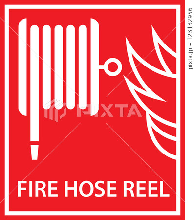 Fire hose reel sign, Safety warning icon, Fire equipment, Fire action symbol Fire hose reel sign, Safety warning icon, Fire equipment, Fire action symbol 123132956