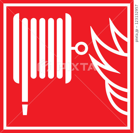 Fire hose reel sign, Safety warning icon, Fire equipment, Fire action symbol Fire hose reel sign, Safety warning icon, Fire equipment, Fire action symbol 123132957