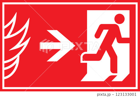 Running man and exit door sign. Emergency exit. Escape help evacuation icon. Firealarm concept Running man and exit door sign. Emergency exit. Escape help evacuation icon. Firealarm concept 123133001