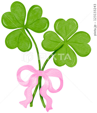 Coquette Four Leaf Clover with Ribbon Bow St Patrick Watercolor Coquette Four Leaf Clover with Ribbon Bow St Patrick Watercolor 123133243