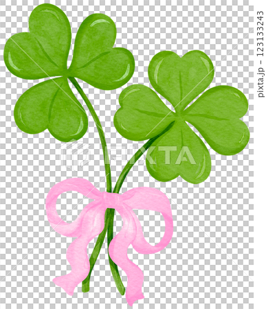 Coquette Four Leaf Clover with Ribbon Bow St Patrick Watercolor Coquette Four Leaf Clover with Ribbon Bow St Patrick Watercolor 123133243