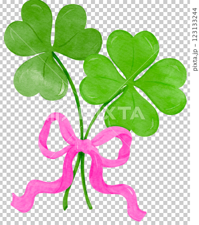 Coquette Four Leaf Clover with Ribbon Bow  Retro St Patrick  Watercolor 123133244