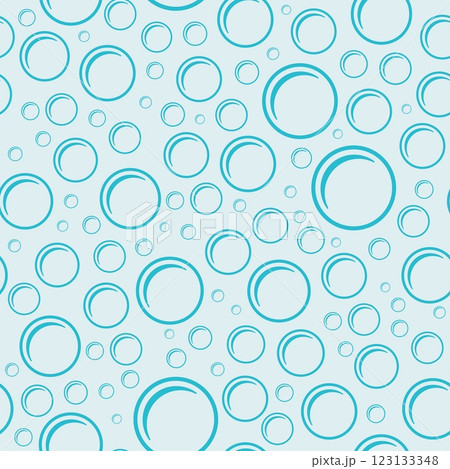 Flying soap bubbles seamless pattern. Repeated cartoon sparkling water shampoo balloons, balls outlines silhouettes. Textile, wrapping, wallpaper. Print for fabric. Nowaday vector background 123133348