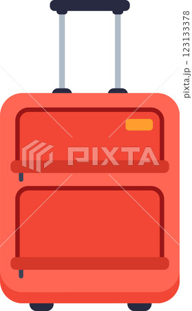 Red trolley luggage with retractable handle and wheels, ideal for vacations, business trips, or weekend getaways, symbolizing travel, packing, and wanderlust 123133378