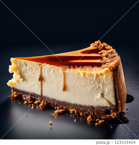 Creamy Cheesecake Slice on Dark Crust 123133424