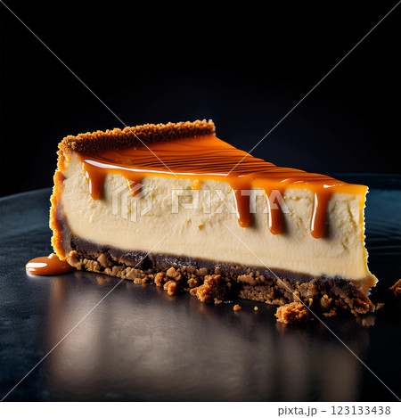 Creamy Cheesecake Slice on Dark Crust 123133438
