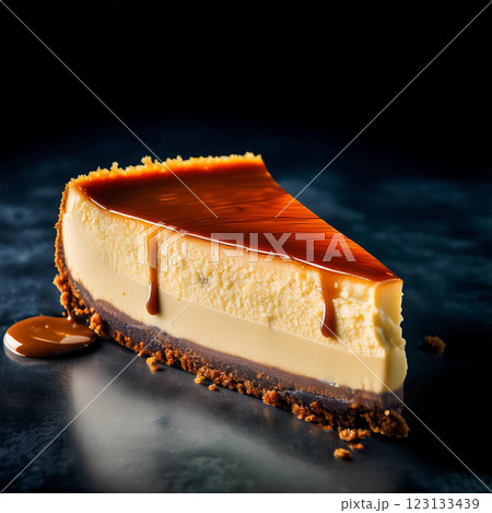 Creamy Cheesecake Slice on Dark Crust 123133439